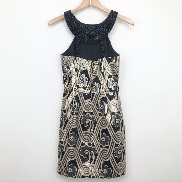 Lilly Pulitzer Sydney Black Metallic Gold Contemporary Bead Collar Shift Dress - Picture 12 of 16